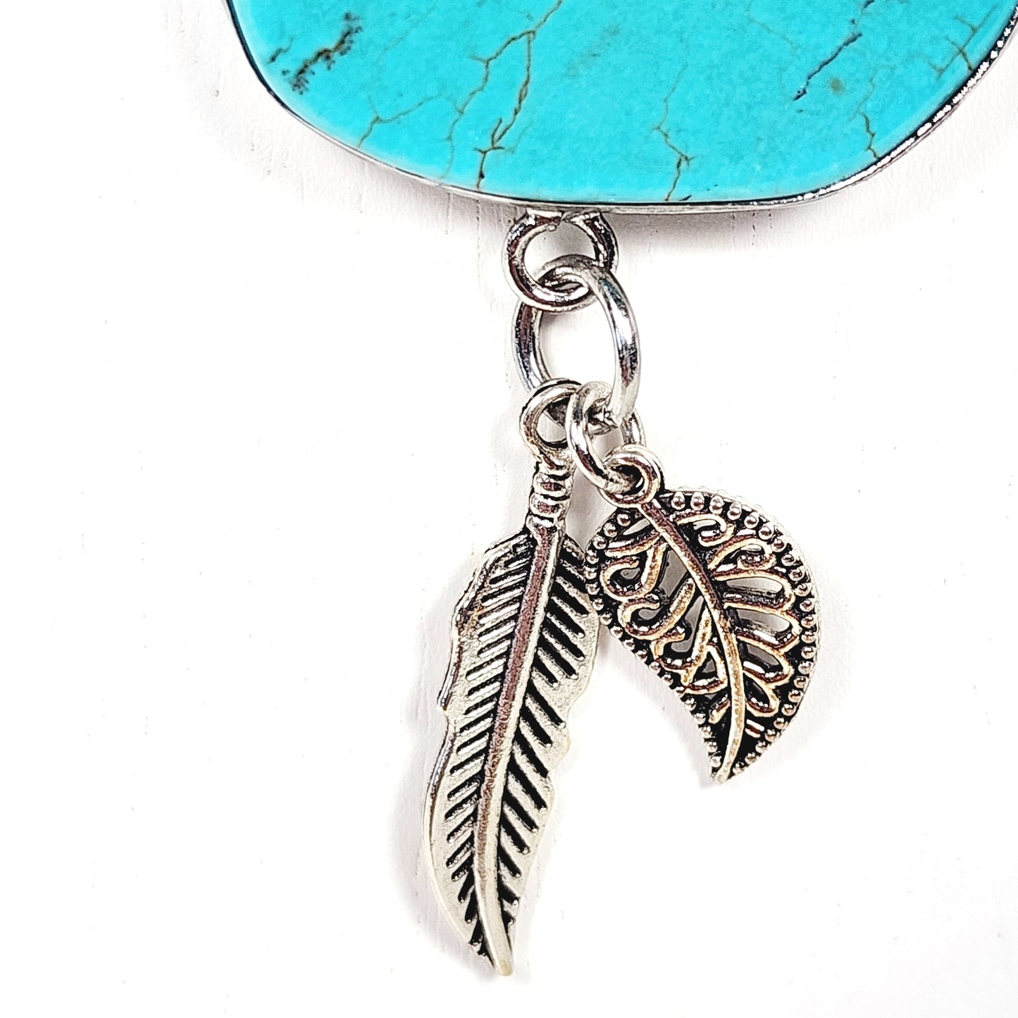 Turquoise Pendant Necklace – Handmade Boho Jewelry with Lampwork Glass, Silver Hope Rings & Adjustable Black Cord – 42” Statement Gift