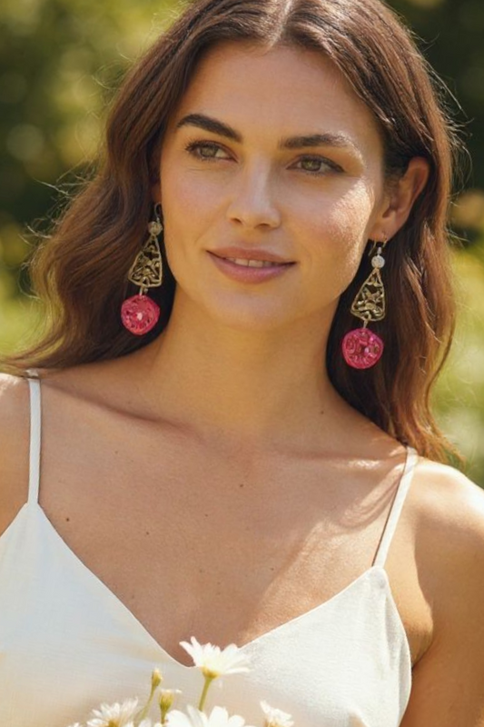 Tribal Eagle Spirit Earrings – Dark Pink/Red Polymer Clay Dangle Earrings with Silver Tribal Findings