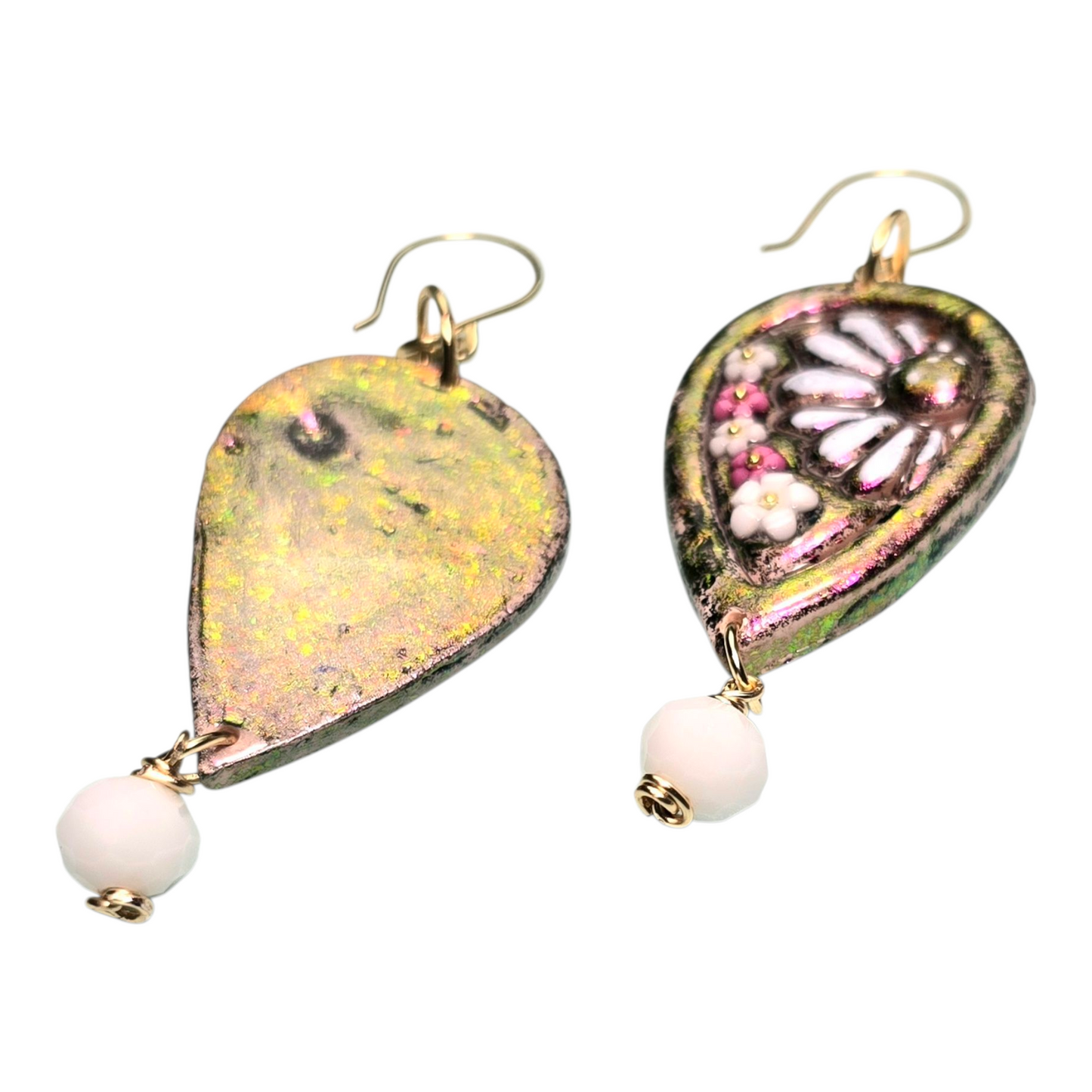 White Bloom Boho Earrings - Handmade Polymer Clay Dangle