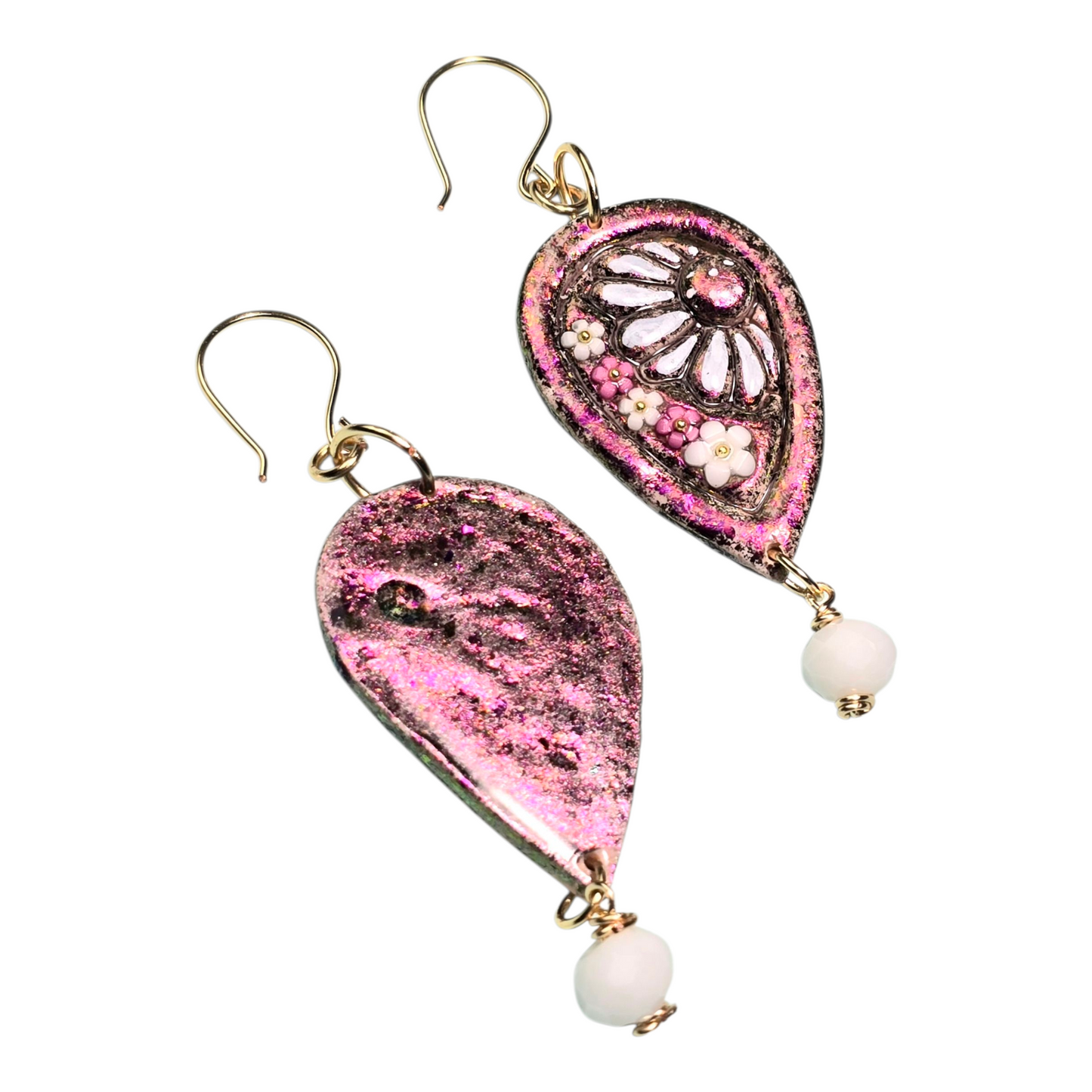 White Bloom Boho Earrings - Handmade Polymer Clay Dangle