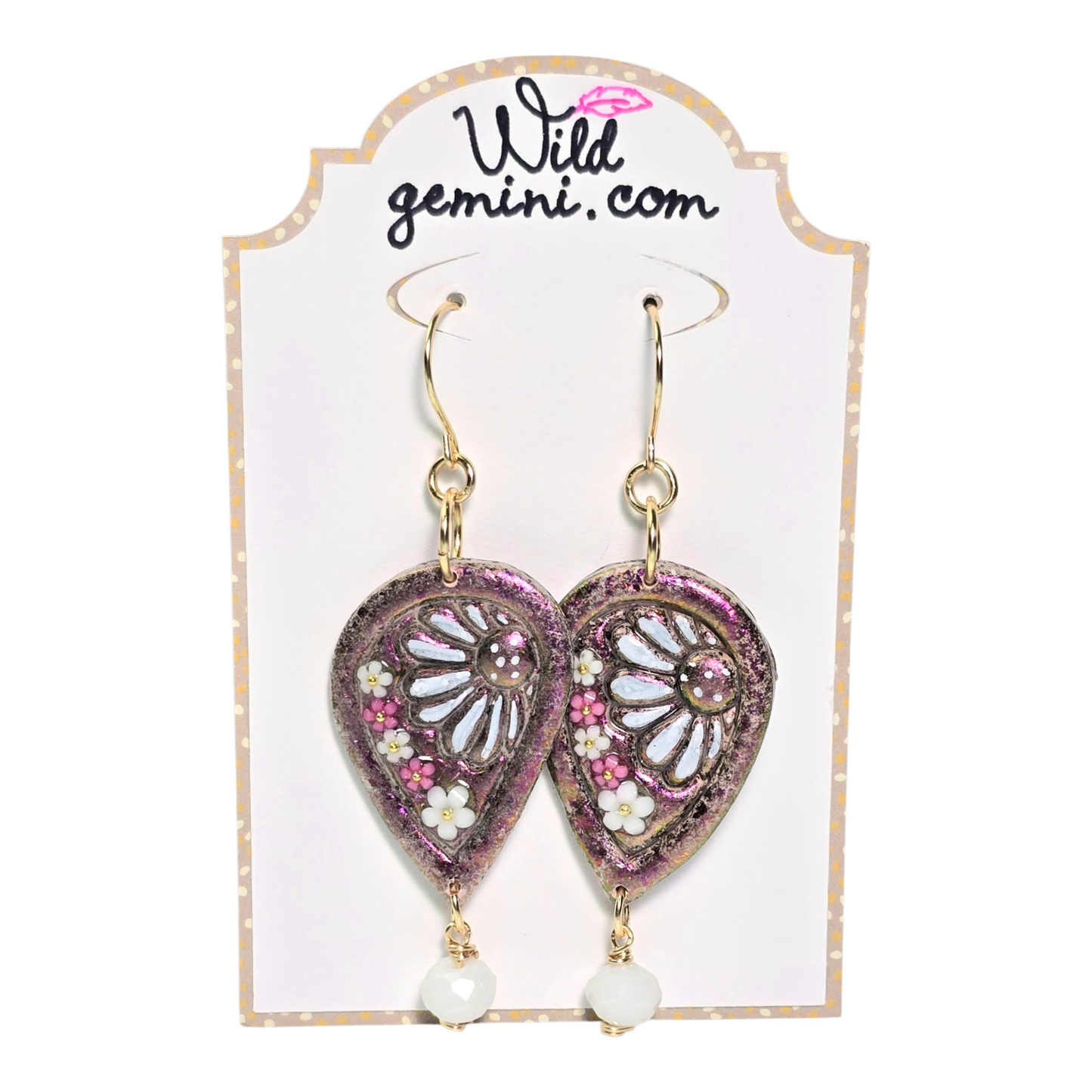 White Bloom Boho Earrings - Handmade Polymer Clay Dangle