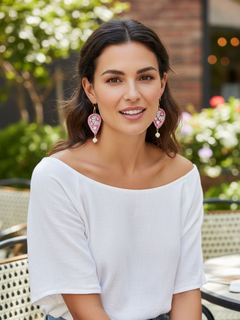 White Bloom Boho Earrings - Handmade Polymer Clay Dangle