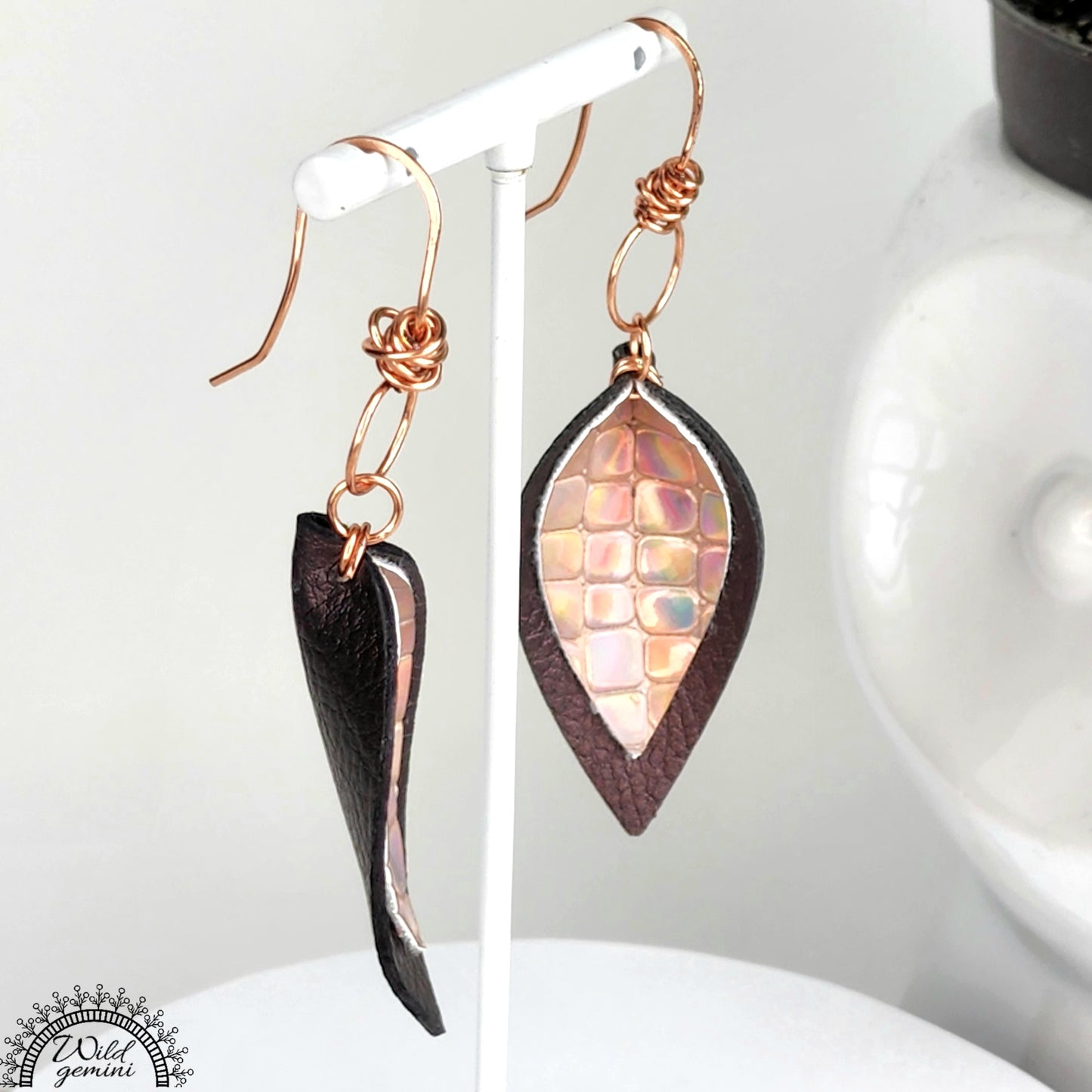 Boho Leather Layered Earrings – Handmade Brown & Gold Faux Leather Drops with Gold Hooks, 2.75” Long Lightweight Dangles