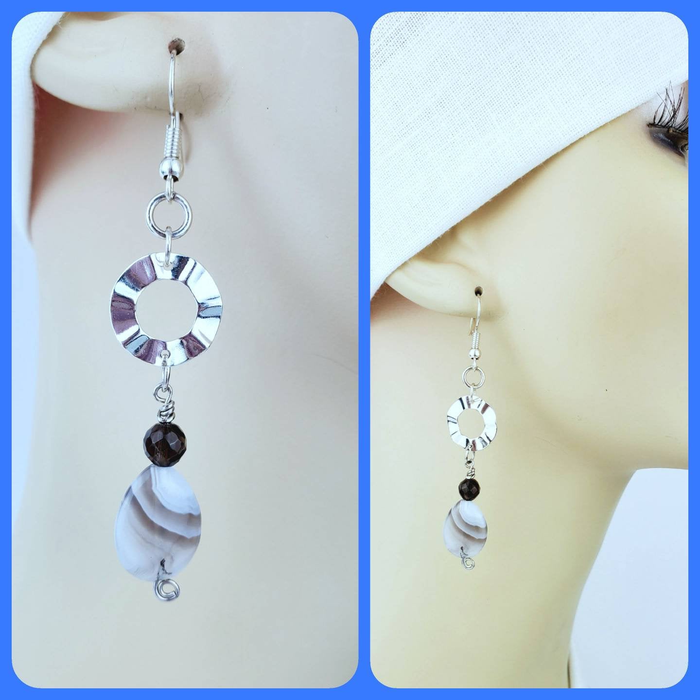 Boho Jasper Teardrop Earrings – Handmade Silver Dangles with Glass Beads, Wire Wrap & Signature Curl Hooks, 2.75” Long
