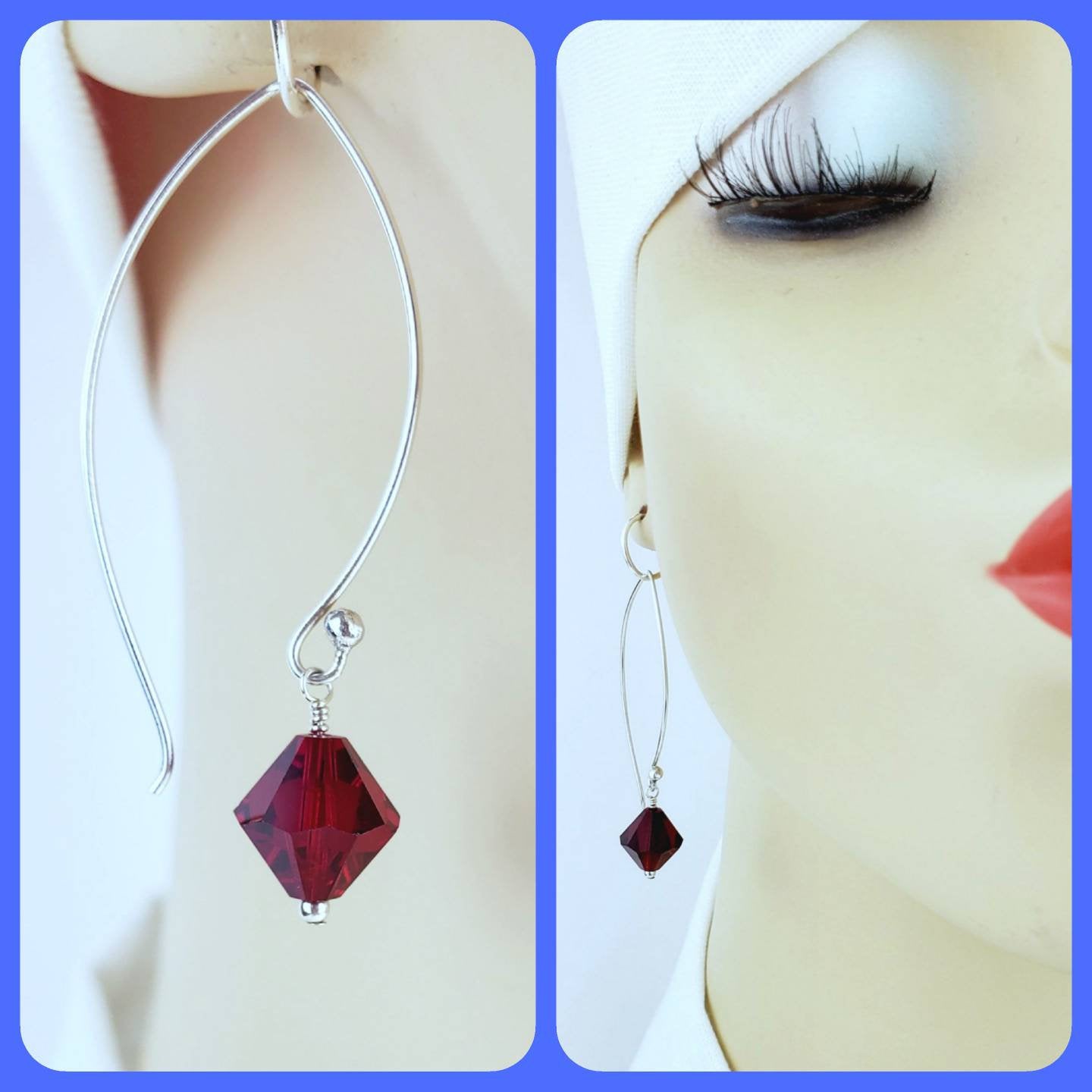 Sterling Silver Swarovski Crystal Earrings – Handmade .925 Silver Dangles with 10mm Bicone Crystals, 2.25” Long