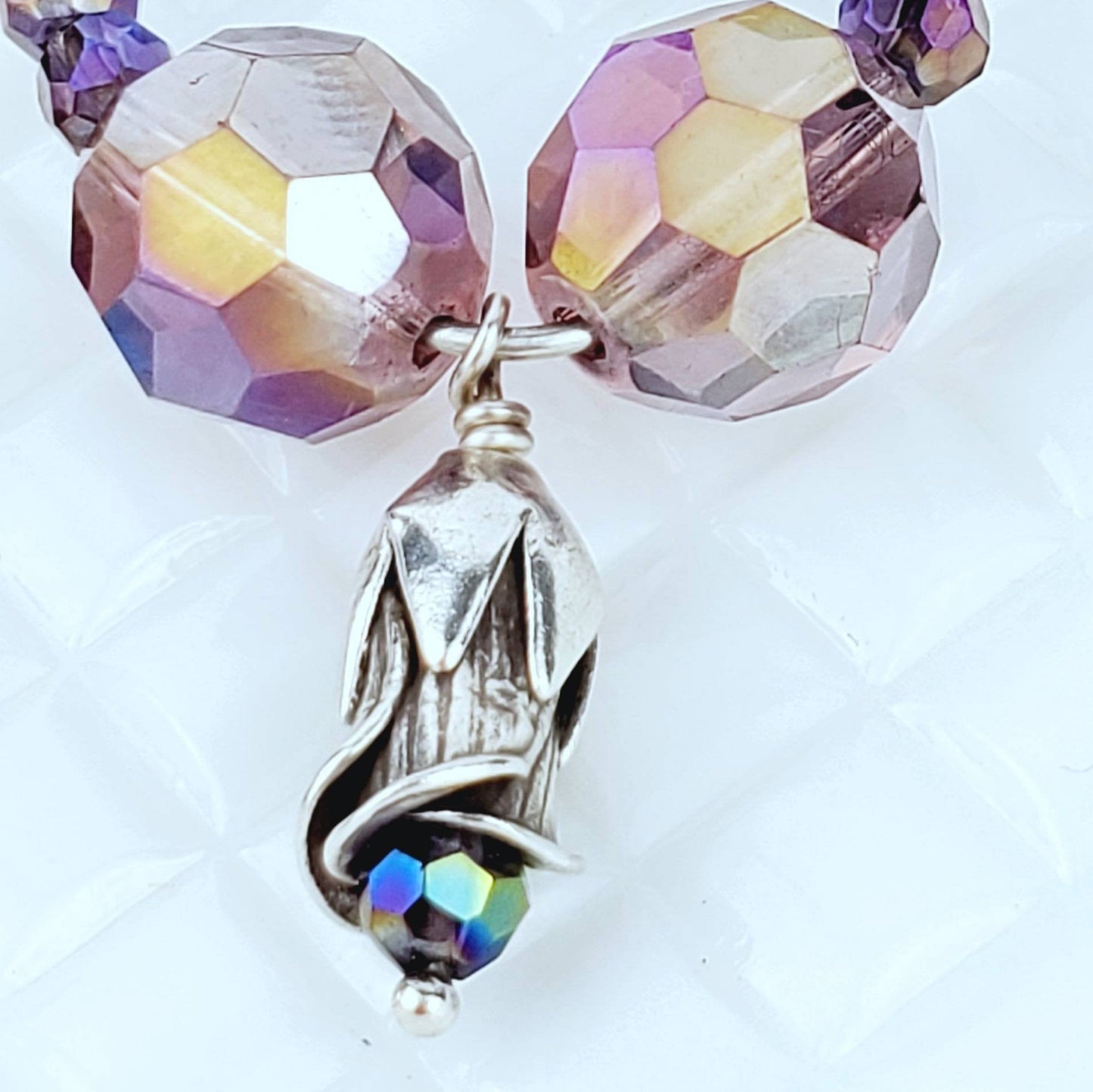 Sterling Silver Purple Glass Earrings – Handmade Faceted Bead Dangles, 3” Long x 1.5” Wide