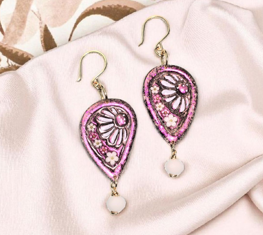 White Bloom Boho Earrings - Handmade Polymer Clay Dangle
