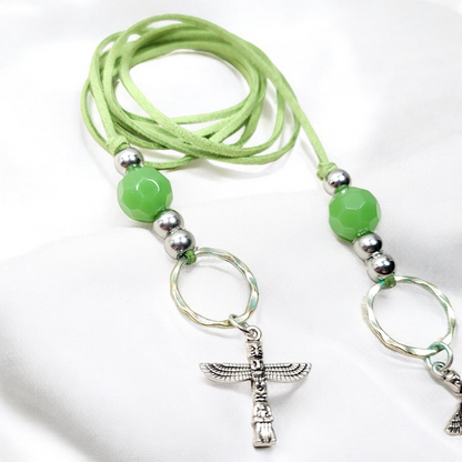 Boho Mayan Totem Necklace – Handmade Jewelry with Silver Totem Charms, Green Aventurine, Sterling Beads & Faux Suede Cord