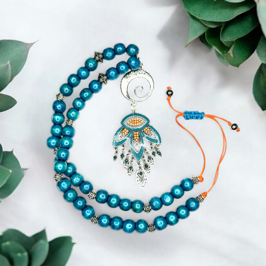 Turquoise & Coral Leaf Pendant Necklace – Handmade Boho Jewelry with Tribal Beads on Adjustable Orange Cord – Festival Statement Necklace