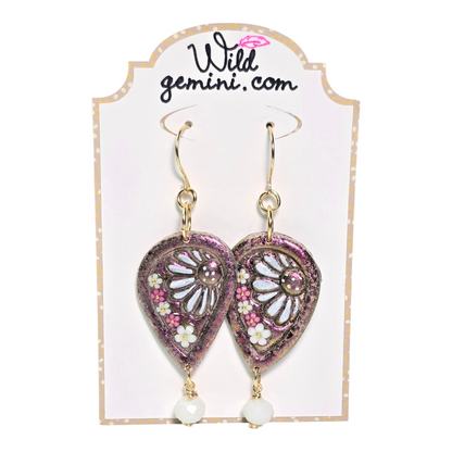 White Bloom Boho Earrings - Handmade Polymer Clay Dangle