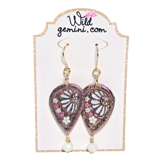 White Bloom Boho Earrings - Handmade Polymer Clay Dangle
