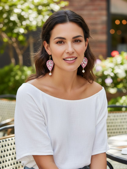 White Bloom Boho Earrings - Handmade Polymer Clay Dangle