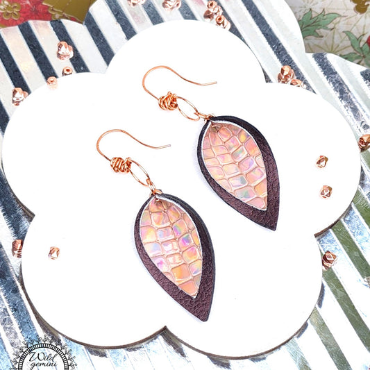 Boho Leather Layered Earrings – Handmade Brown & Gold Faux Leather Drops with Gold Hooks, 2.75” Long Lightweight Dangles